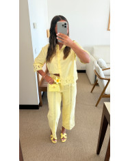 Jean évasé bleu avec dentelle