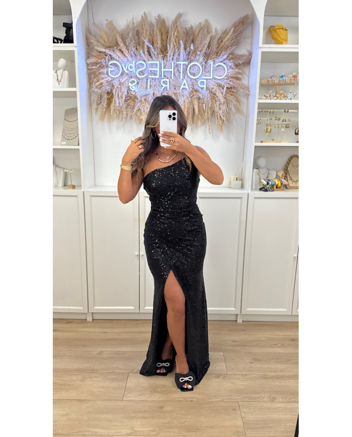 Robe Sequin Noir fente