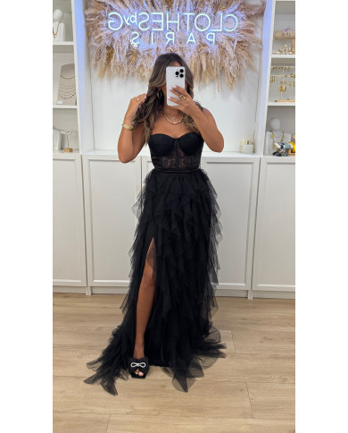 Robe Bustier dentelle & tullle Noir