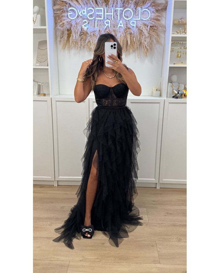 Robe Bustier dentelle & tullle Noir