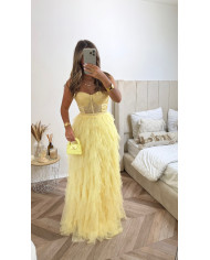 Robe Bustier dentelle & tulle jaune