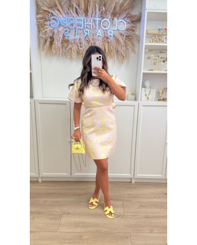 Robe jacquard fleurs pastel clair