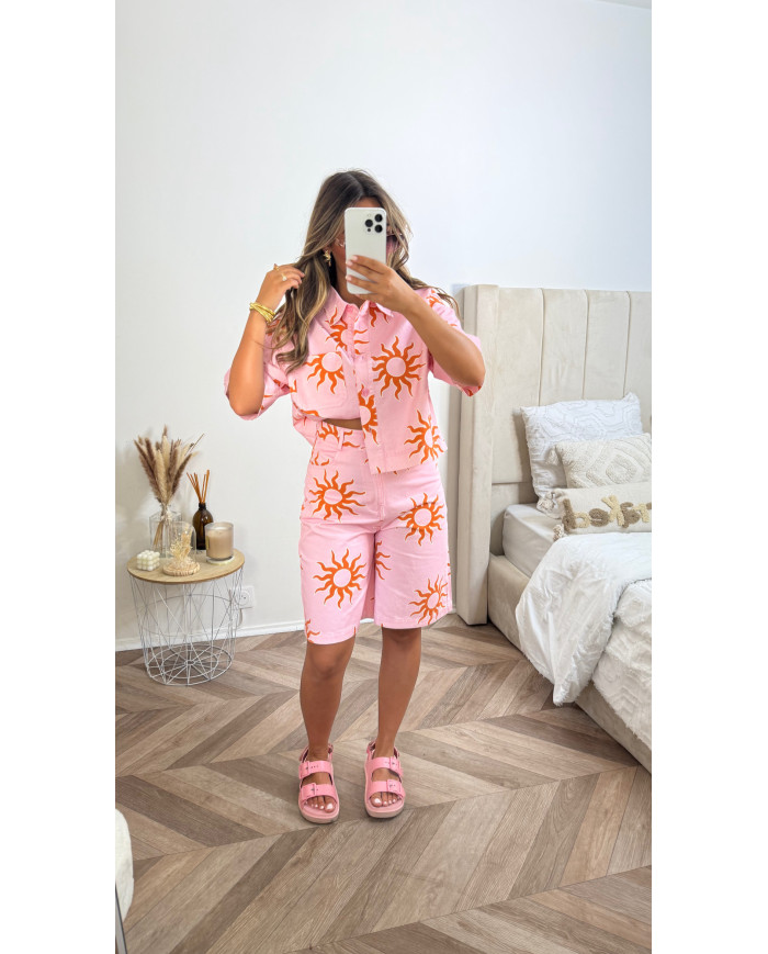 Veste en jean rose & soleil orange