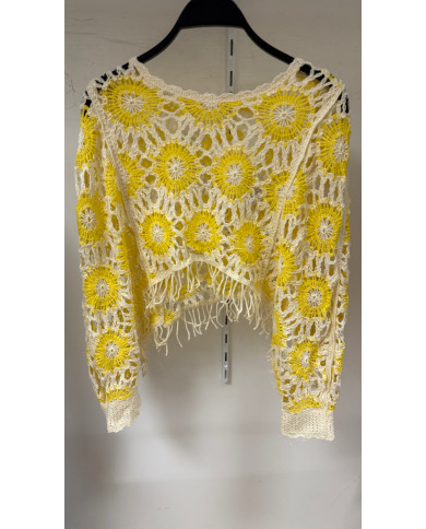 Poncho crochet bicolore jaune ml