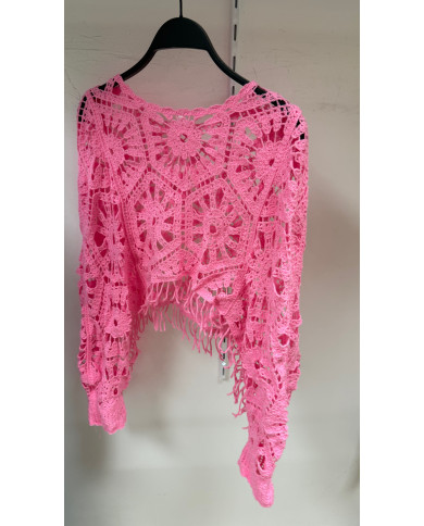 Poncho crochet uni rose
