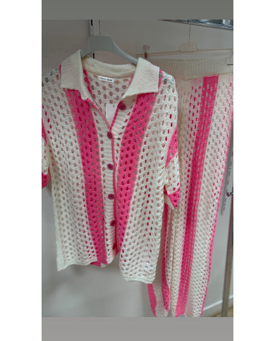 Ensemble crochet rayé rose & blanc