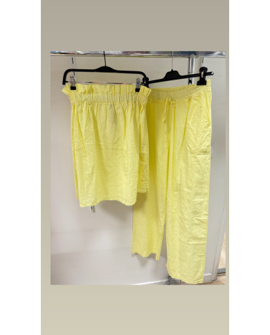 Ensemble épaule nu lin jaune