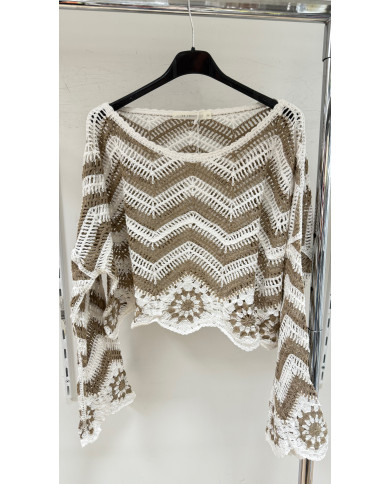 Top crochet zig taupe