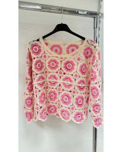 Haut crochet rond rose