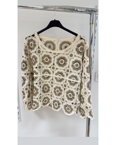 Haut crochet rond taupe