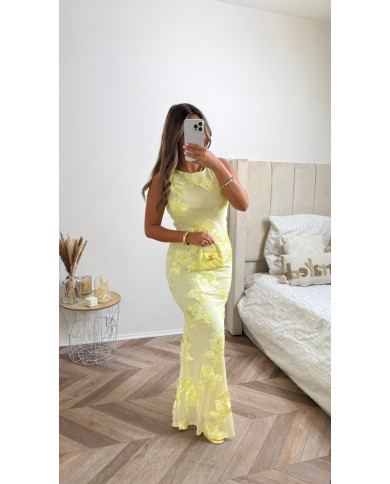 Robe débardeur jaune & fleurs relief