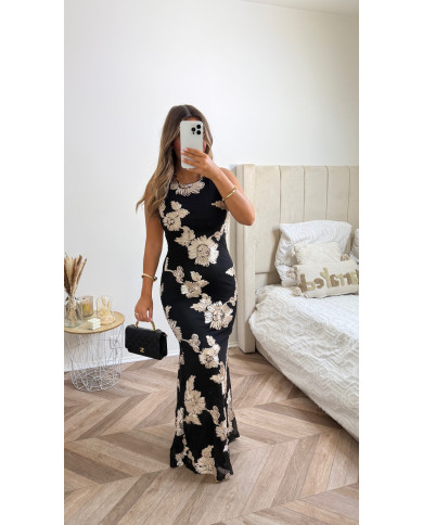 Robe débardeur Noir & fleurs relief