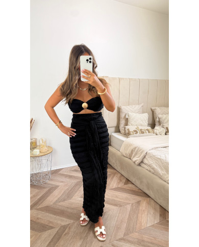 Ensemble paréo coquillages jupe et bandeau noir