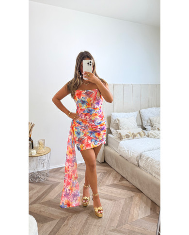 Robe bustier à fleurs à fente