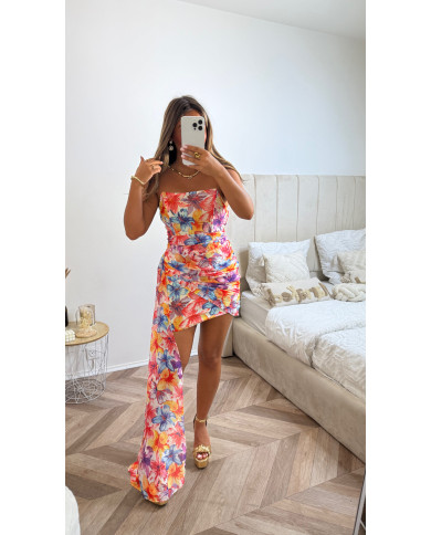 Robe bustier à fleurs à fente