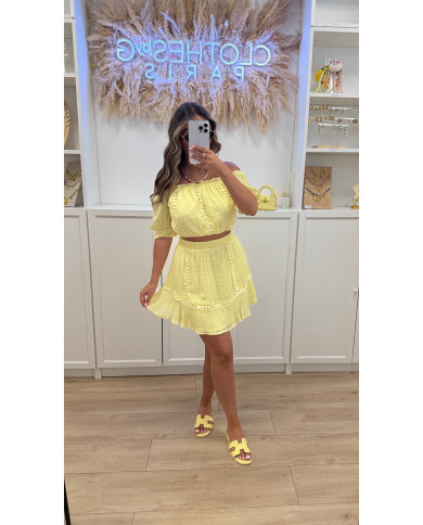 Ensemble jupe &bandeau broderie jaune