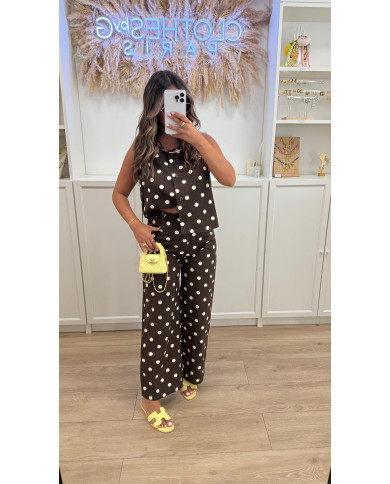 Ensemble veste + jean à pois choco