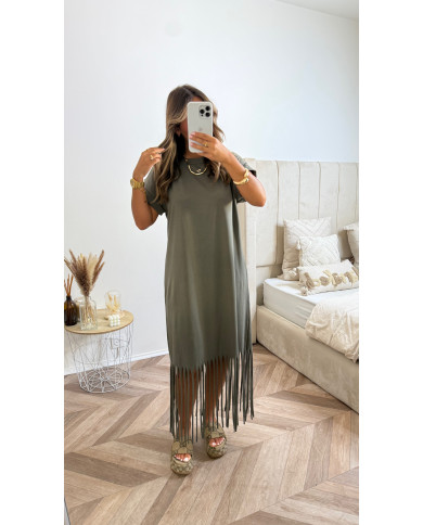 Robe t-shirt frange kaki