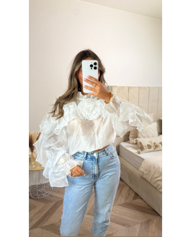 Chemise tulle manche fleurs