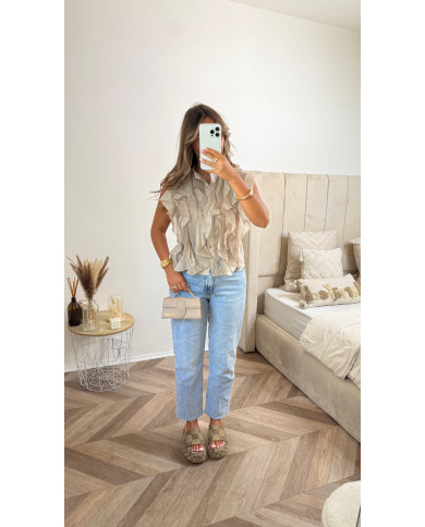 Chemisier sans manches froufrou Beige