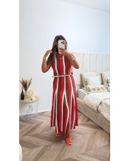 Ensemble jupe crochet rayé noir & beige