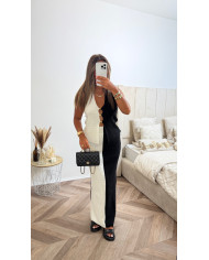 Ensemble crochet top + jupe uni beige