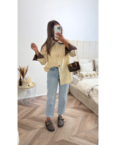 Chemise Bicolore Beige détails bijoux
