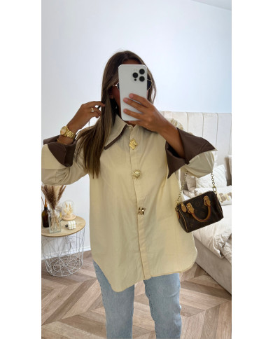 Chemise Bicolore Beige détails bijoux