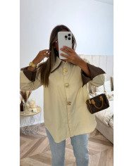 Chemise Bicolore Beige détails bijoux