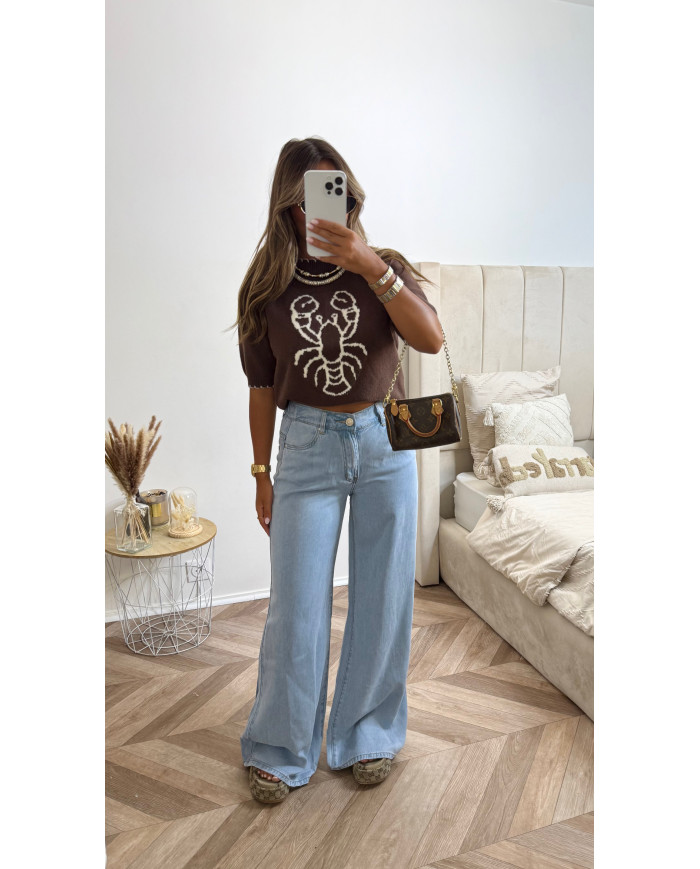 Pantalon jean évasé léger bleu