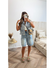 Veste jean sans manches courte bleu clair