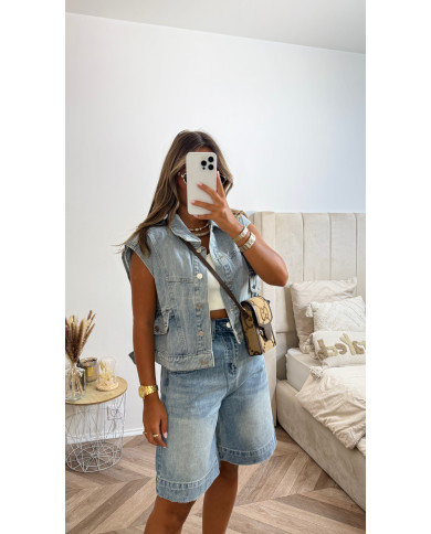Veste jean sans manches courte bleu clair