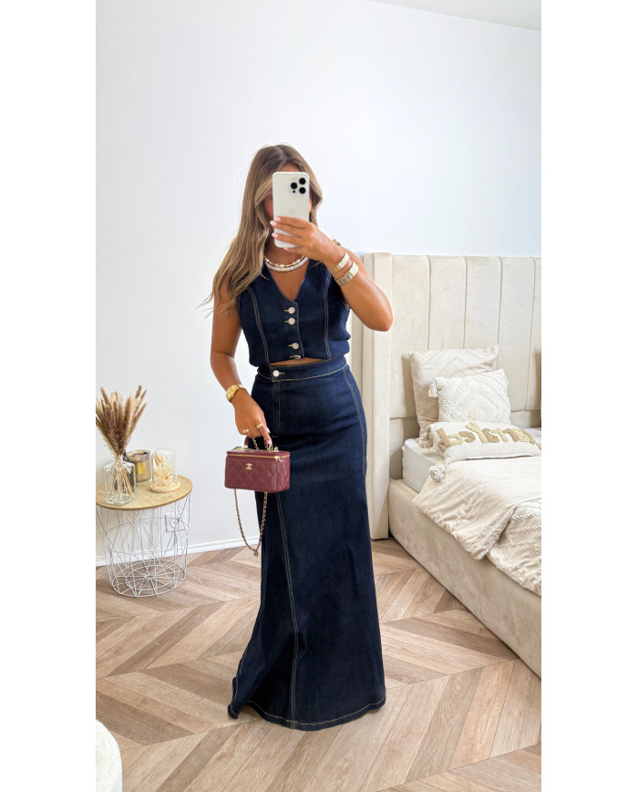 Jupe extra longue sans fente bleu brut