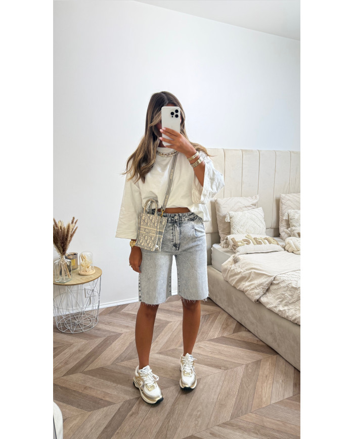 Bermuda jean gris clair