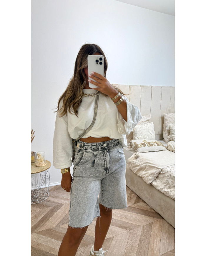 Bermuda jean gris clair