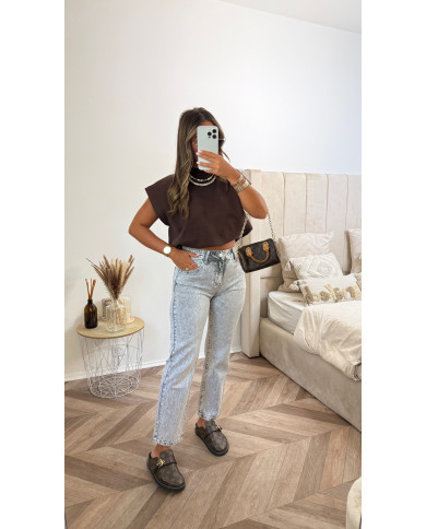 Jean mom Za gris délavé