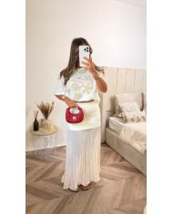 Robe longue drapé taupe