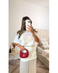 T-shirt blanc détails coquillages perles