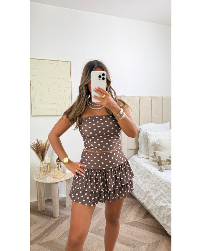 Ensemble jupe & bustier à pois choco