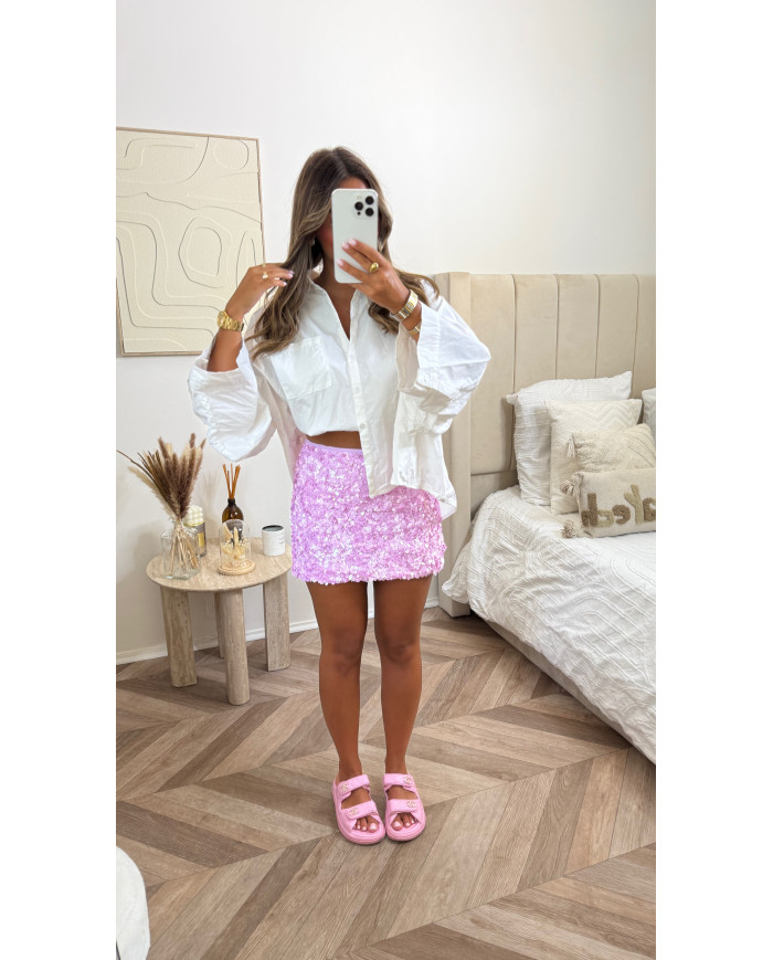 Jupe courte sequin uni rose