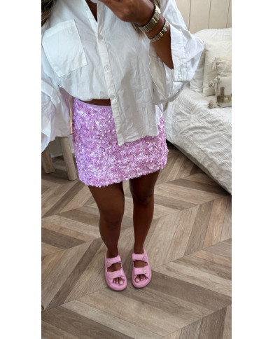 Jupe courte sequin uni rose