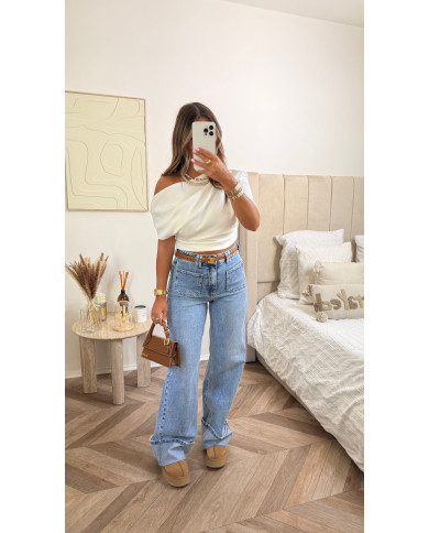 Jean évasé gab double poche retour bleu