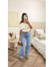 Jean évasé gab double poche retour bleu