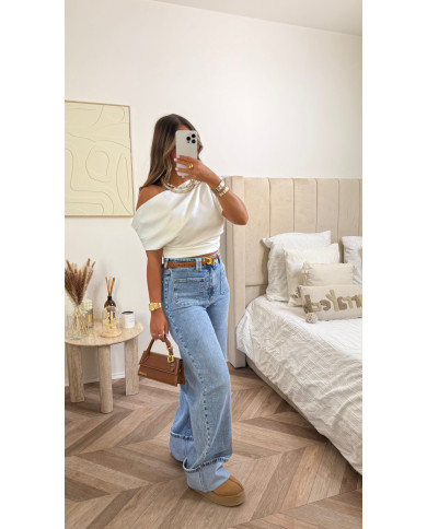 Jean évasé gab double poche retour bleu