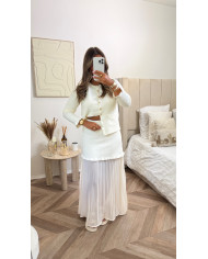 Ensemble jupe + cardigan écru boutons doré Ensemble jupe + cardigan écru boutons doré