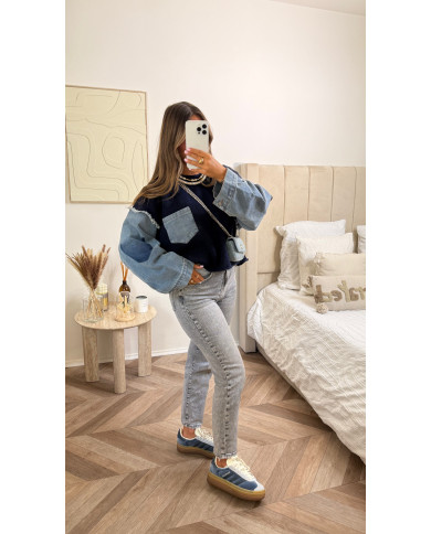 Sweat maille bleu marine & jean 🪡 Sweat maille bleu marine & jean 🪡