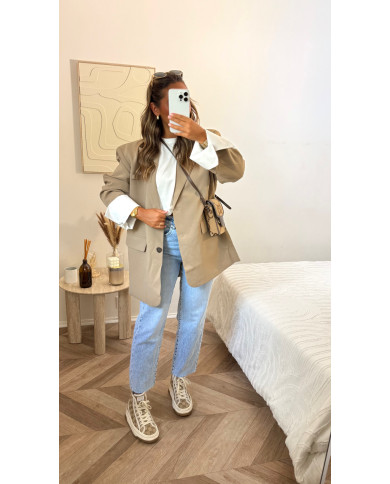 Blazer oversize Uni retroussé taupe