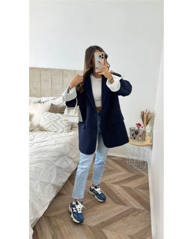 Blazer oversize rayé retroussé bleu