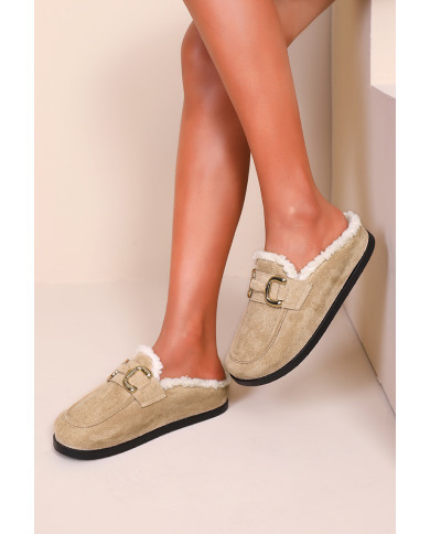 Mules daim beige  & dore