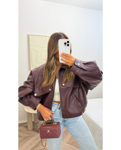 Veste oversize Crop simili Bordeaux